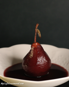 Poached pears in red wine